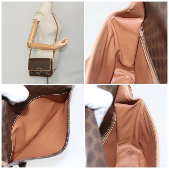 CELINE Macadam Canvas Circle Shoulder Bag PVC Leather Brown Gold - Picture 16 of 16